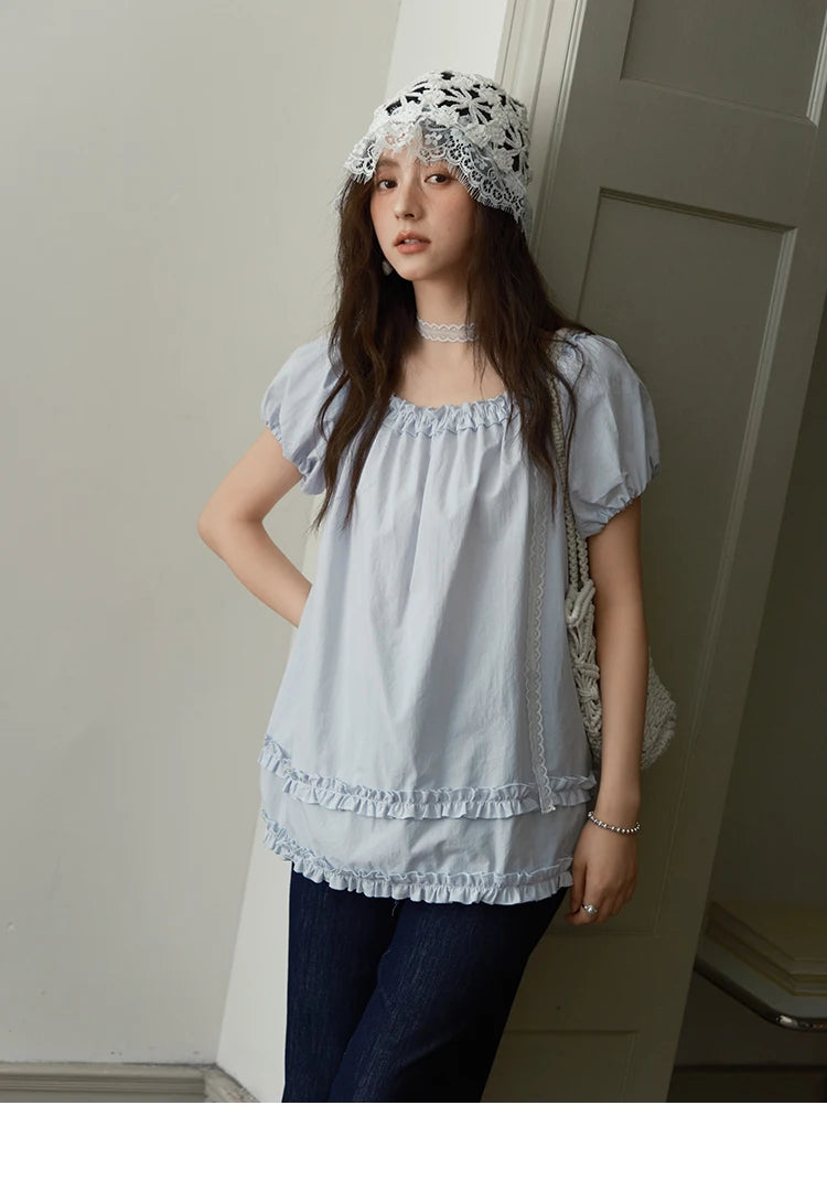 MISHOW Puff Sleeve Blouse Edible Tree Fungus Spliced MXE39X1929