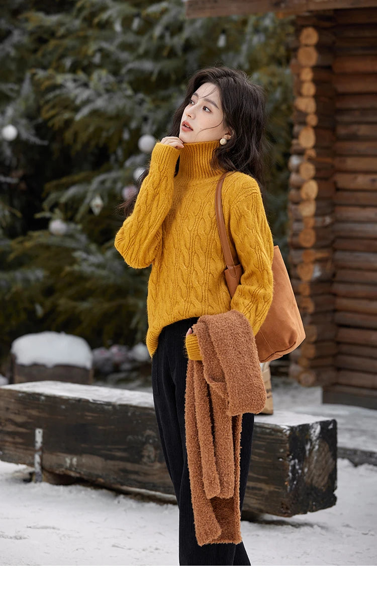 MISHOW Corduroy Pants High Waist Straight Pocket Velvet Inside MXD55K0813