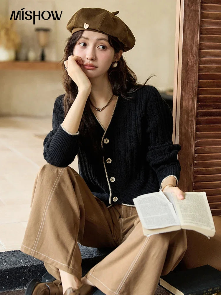 Mishow French Gentle V-Neck Color Clash Cardigan MXD34Z0925