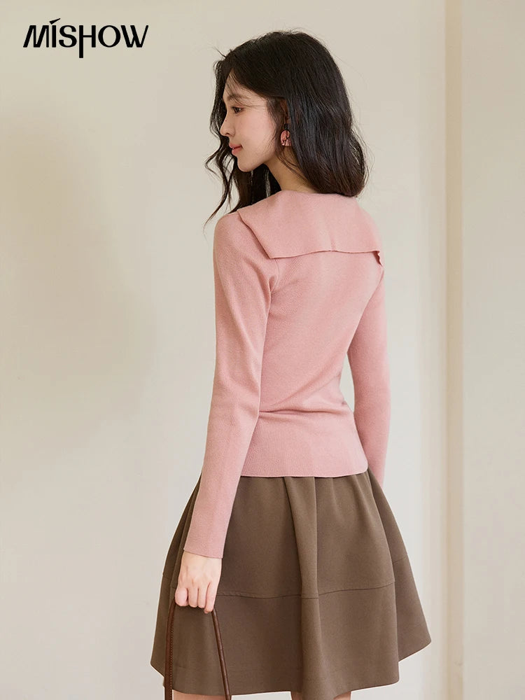 Mishow Pink Polo Neck Detachable Scarf Sweater MXF108Z1032