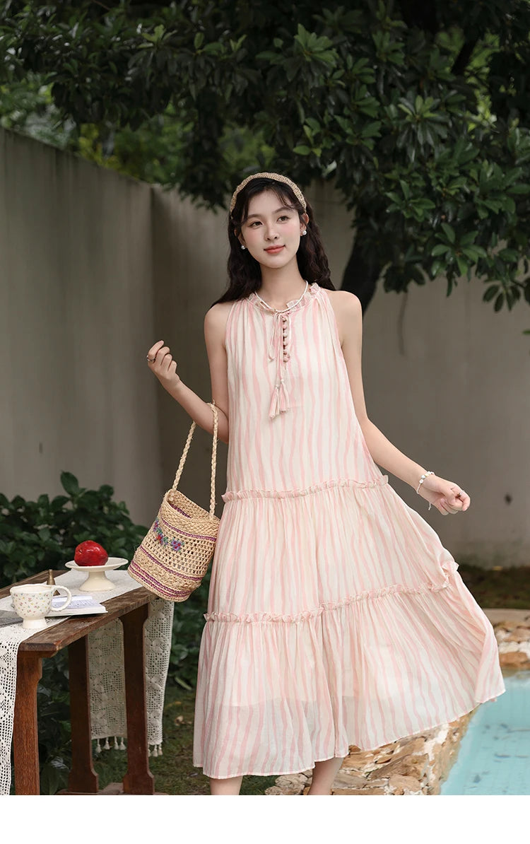 Mishow French Hanging Neck Striped Camisole Dress MXD30L1951