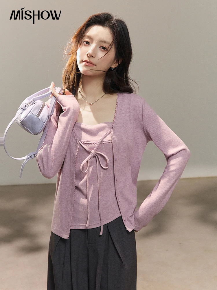 Mishow Purple Lace-Up Cardigan & Camisole Set MXF13Z2998