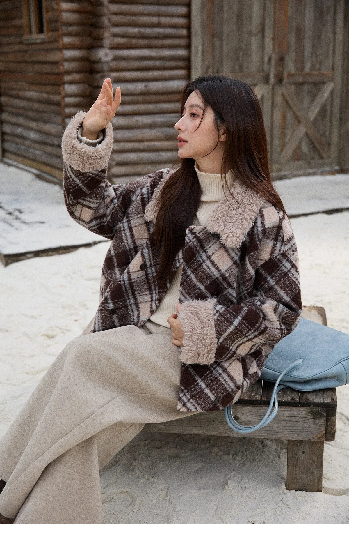 Mishow Retro Plaid Turn-Down Collar Wool Blend Jacket MXE89W0904