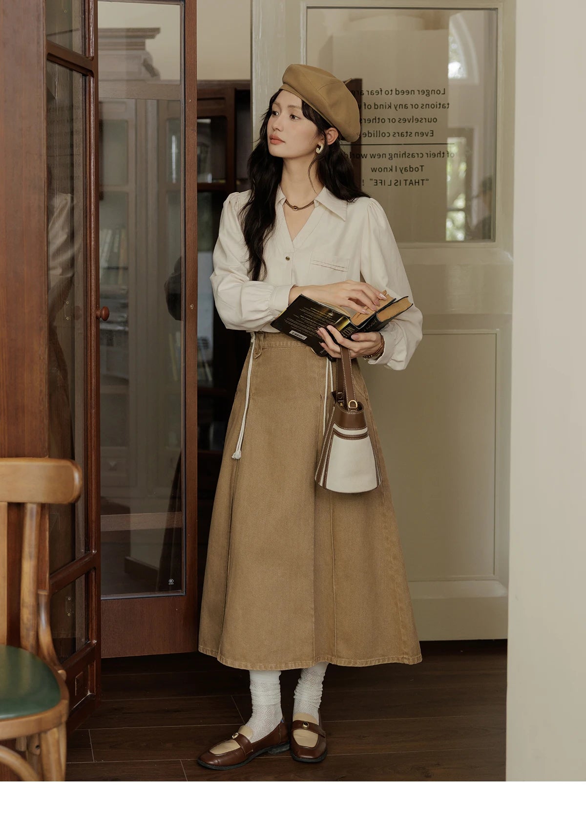 MISHOW French Lapel V-Neck Shirt Retro Button Pockets MXD43C0306
