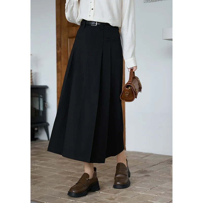 MISHOW Pleated Midi Skirt A-LINE Pockets Split Back Hem MXC42B0118