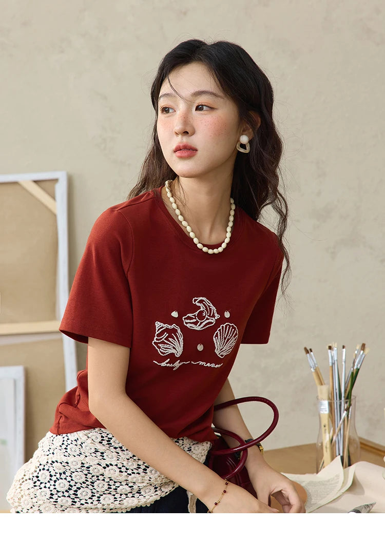 Mishow Shell Embroidered Round Neck Tee MXE34T0570