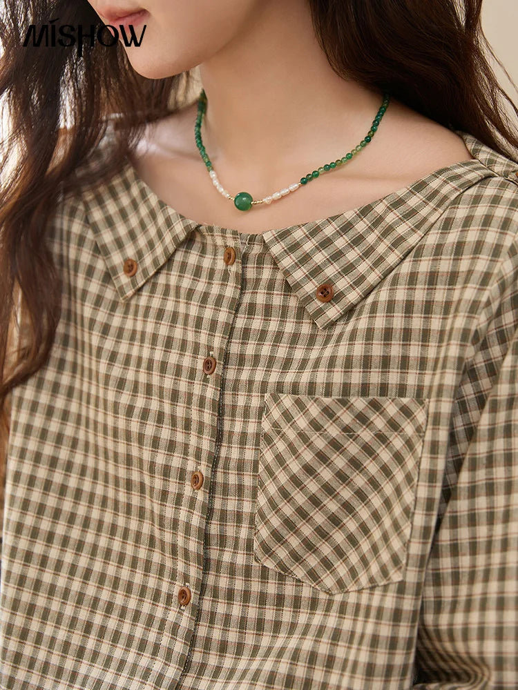 MISHOW Plaid Shirt Side Slit Pockets with Belt MXE44X2469