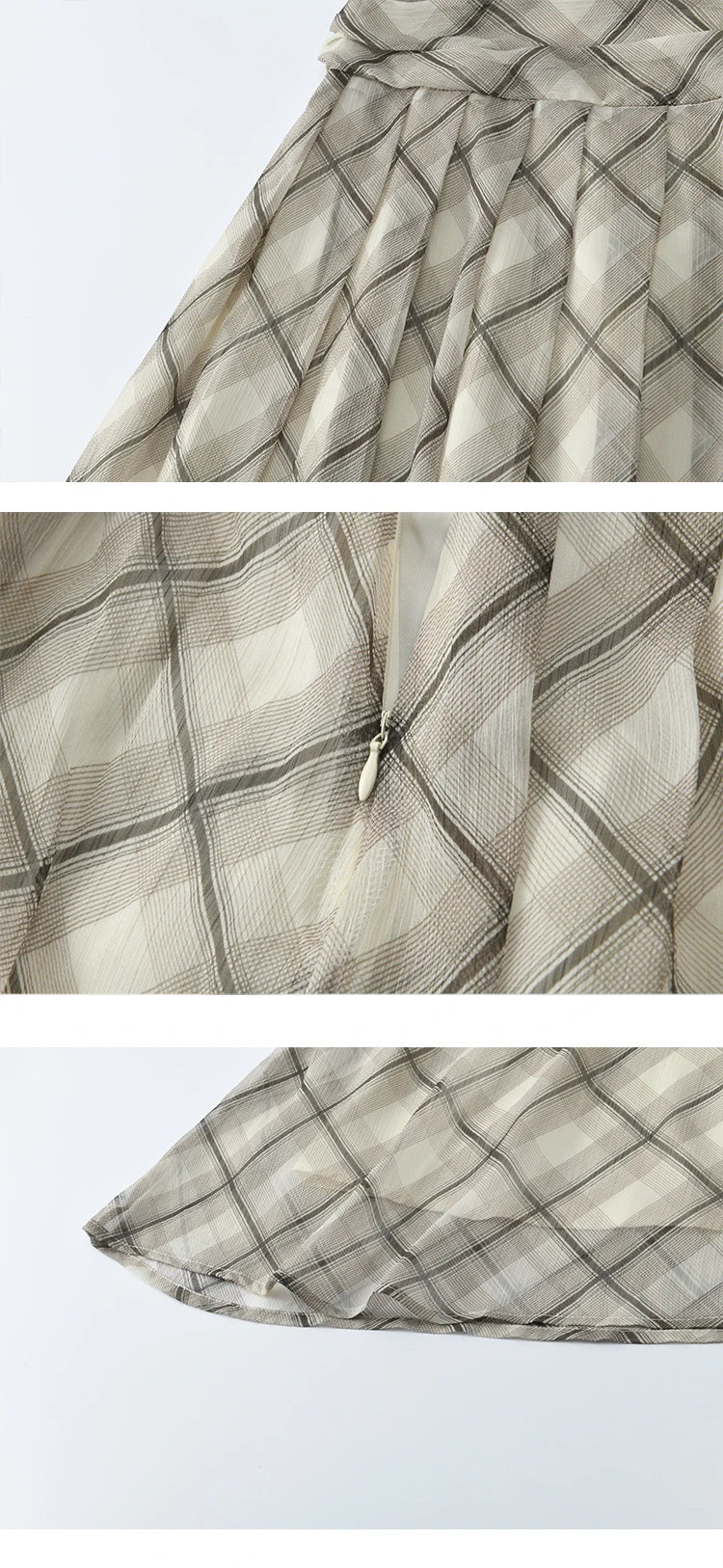 MISHOW Apricot Green Retro Plaid Skirt Pleated Chiffon High Waist A-Line MXE35B0747