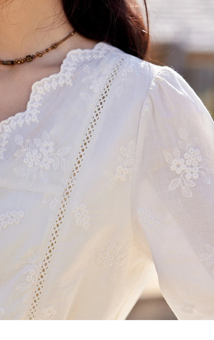 MISHOW Embroidered Lace Blouse V-Neck Drawstring MXE11X1708