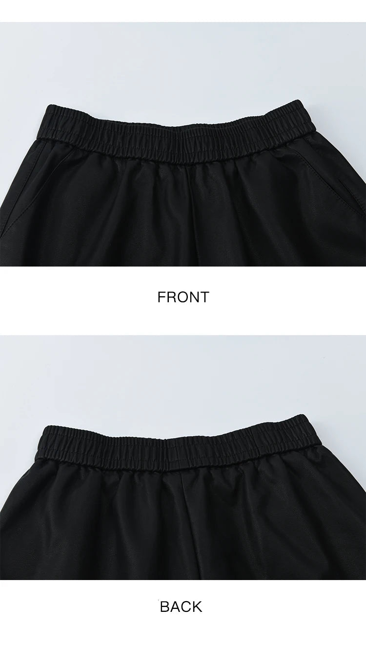 Mishow PU Leather High Waist Ruffle Hem Shorts MXE42K1068