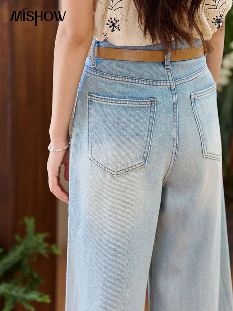 Mishow Denim Blue Lace Straight Leg Jeans MXE35K0947