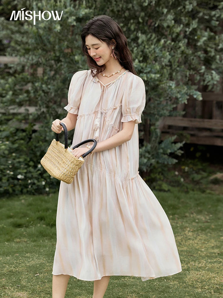 Mishow French V-Neck Puff Sleeve Gradient Dress MXE31L2166