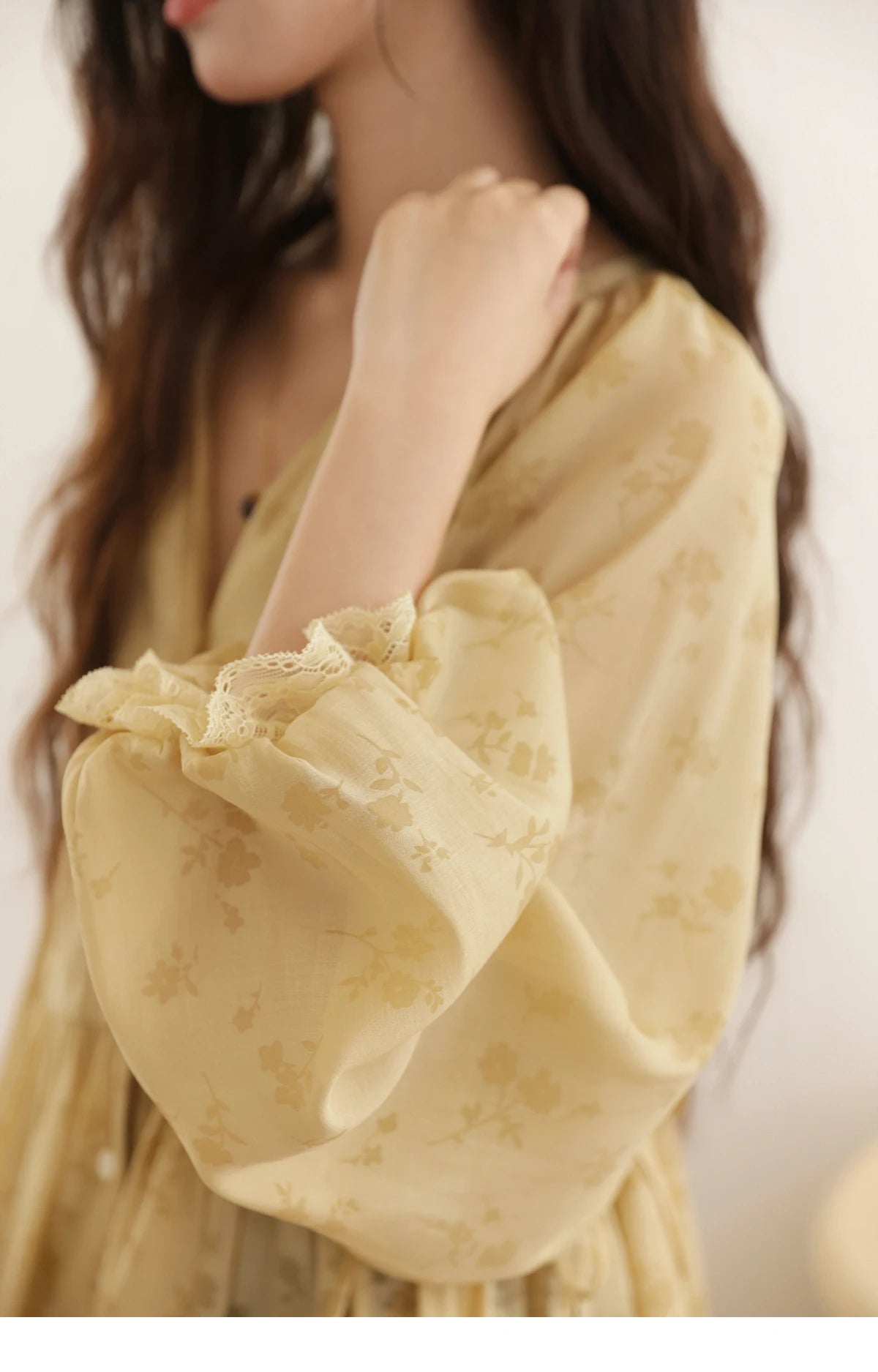 MISHOW Yellow Print Shirt Lantern Sleeve Drawstring Waist MXE45X2499