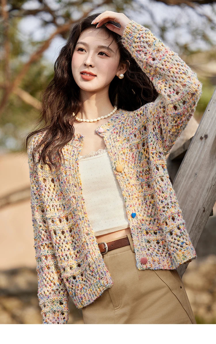 Mishow Rainbow Button Hollow Knit Cardigan MXE13Z1110