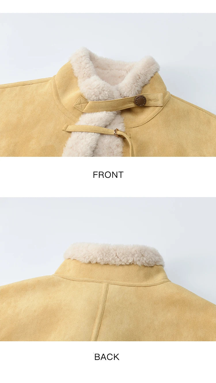 MISHOW Yellow Suede Fur Collar Short Coat Single-Breasted MXE89W0897