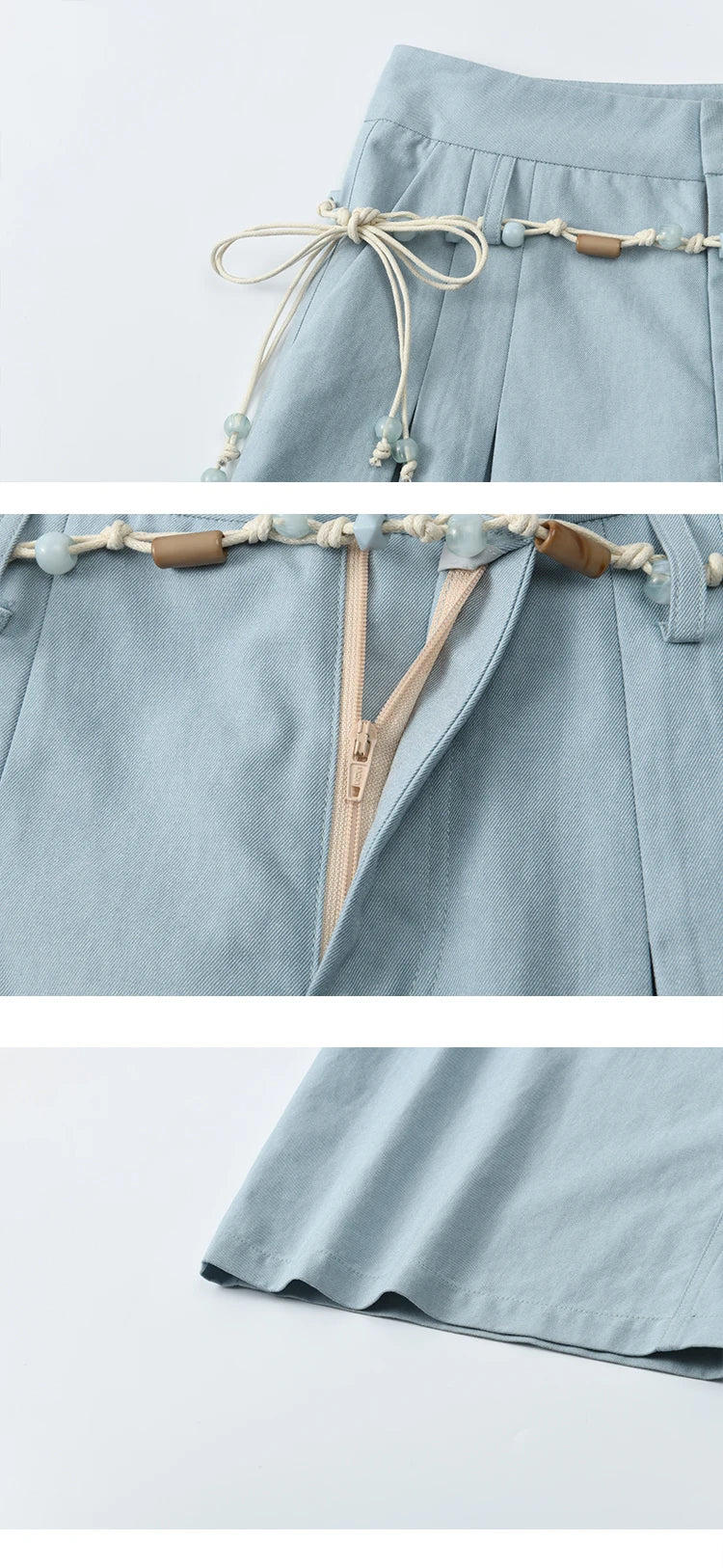 MISHOW Sea Salt Blue Wide Leg Pants Contrasting Bead Belt MXE35K0931