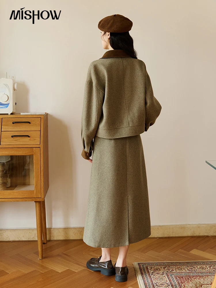 MISHOW Wool A-Line Skirt Rear Hem Slit Versatile Waist MXE46B2426
