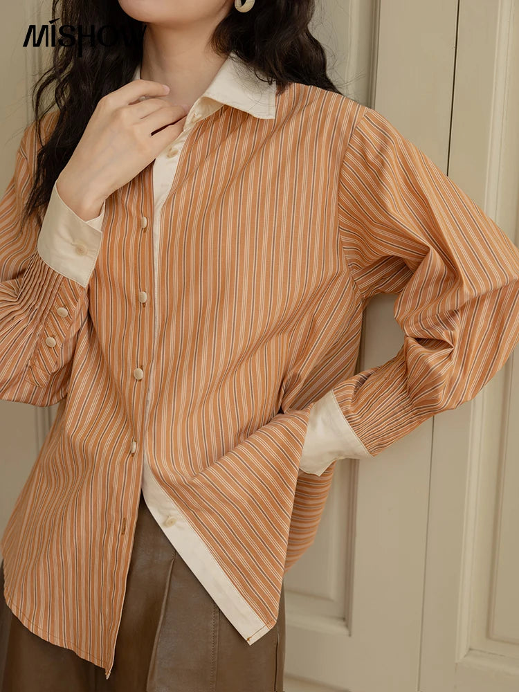 MISHOW Loose Striped Shirt Contrasting Lapel Patchwork MXD41C0286