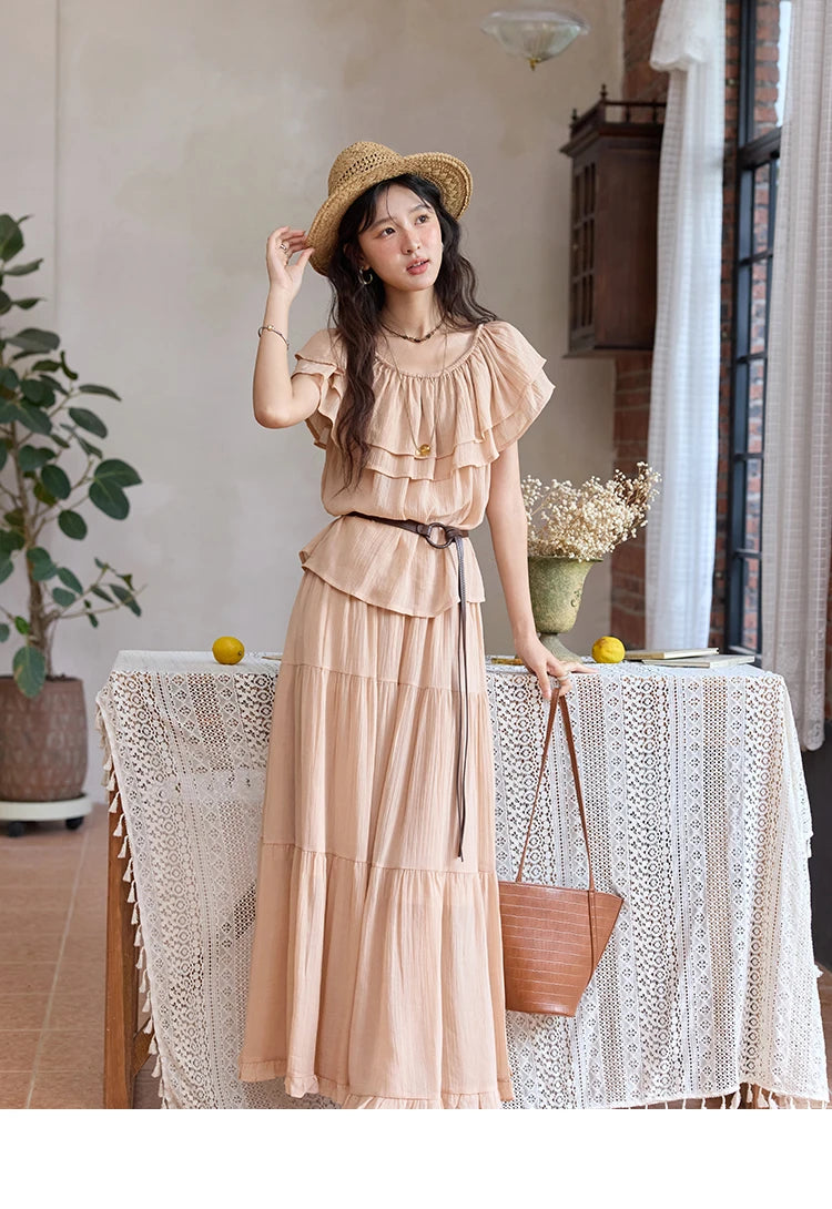 Mishow Lotus Leaf Edge Off Shoulder Top & Elastic Skirt Set MXE36T0637