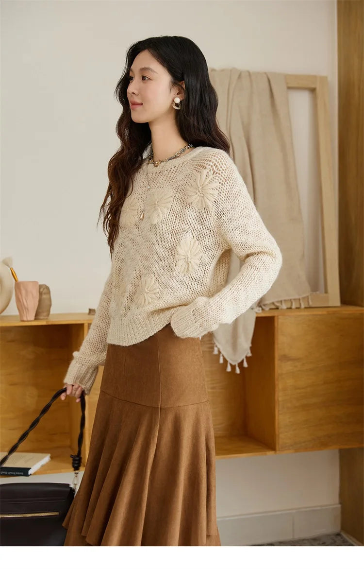 Mishow Apricot Hook Flower Wool Blend Lazy Sweater MXE47Z2577