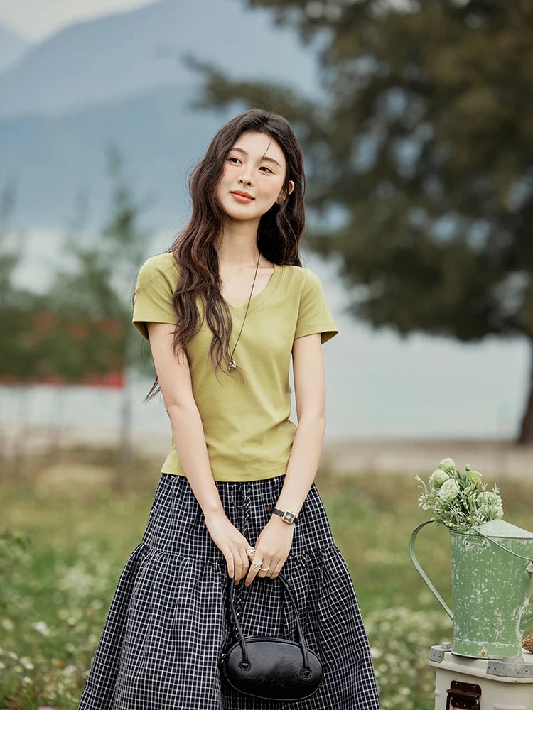 Mishow Solid V-Neck Slim Cotton Tee MXE33T0519