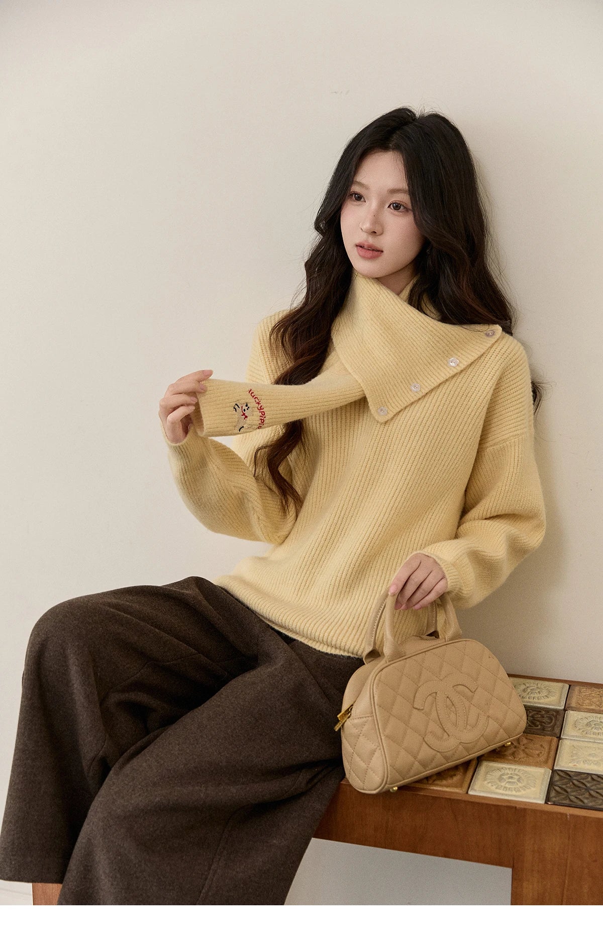 Mishow Yellow Sweater with Detachable Scarf MXE93Z2953