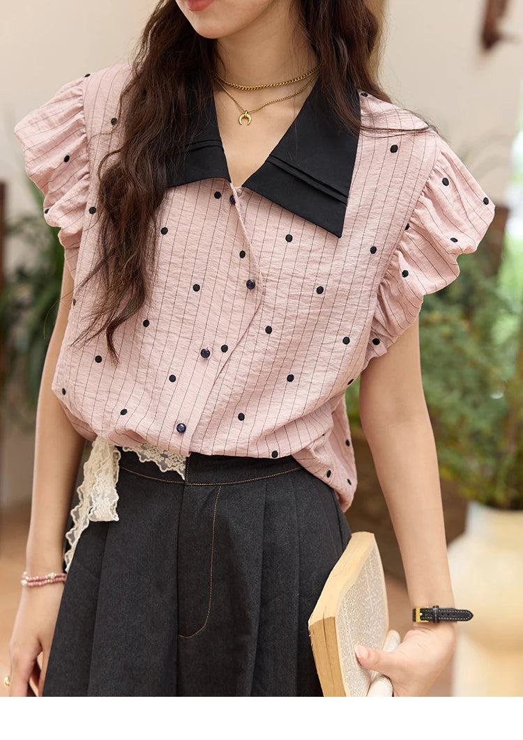 MISHOW Polka Dot Blouse Butterfly Sleeve MXE31C0776