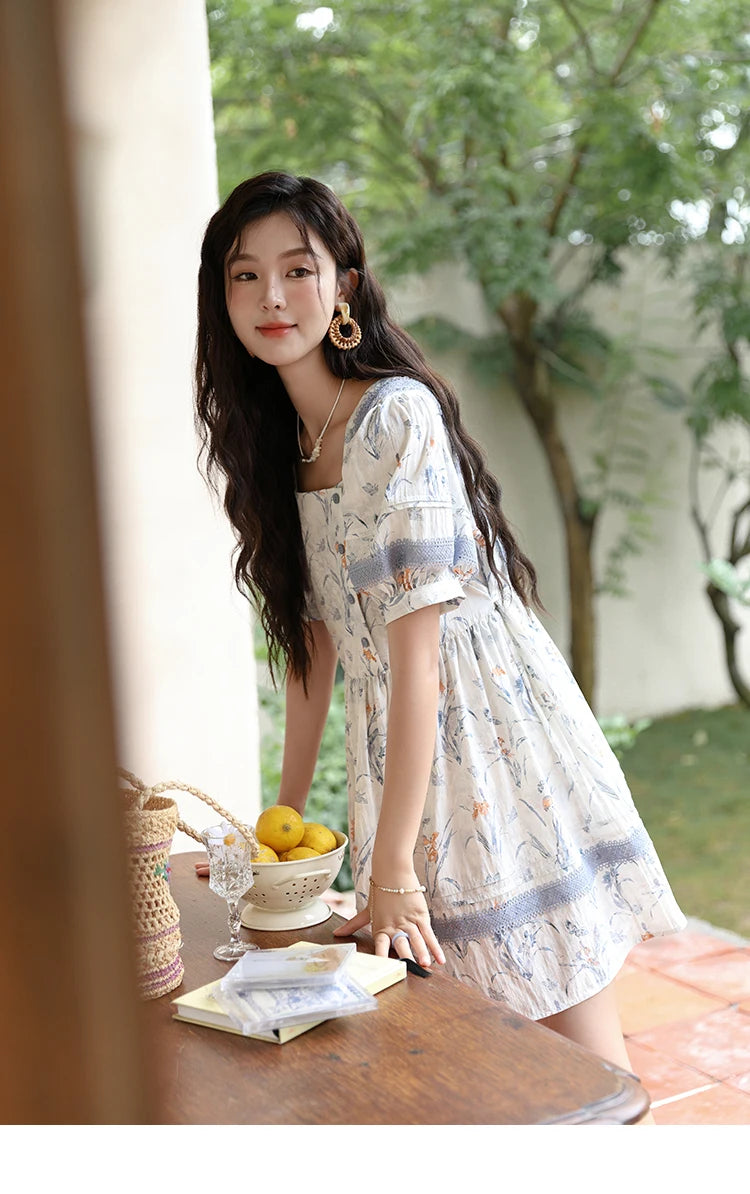 Mishow Ink Wash Print Square Neck Lace Doll Dress MXD29L1932