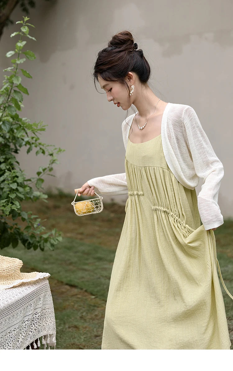 Mishow Irregular Pleated Olive Green Drawstring Dress MXD31L1928