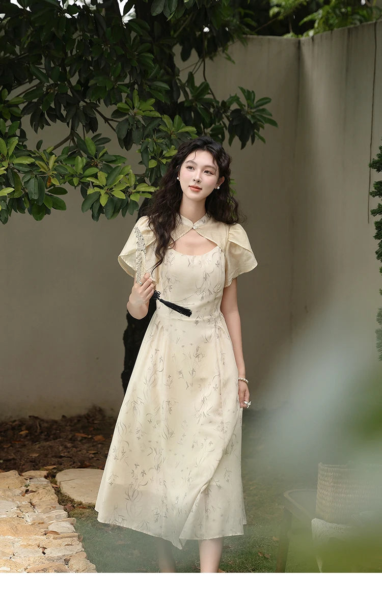 Mishow Cheongsam Floral Hollow Out Chiffon Dress MXD23L1799