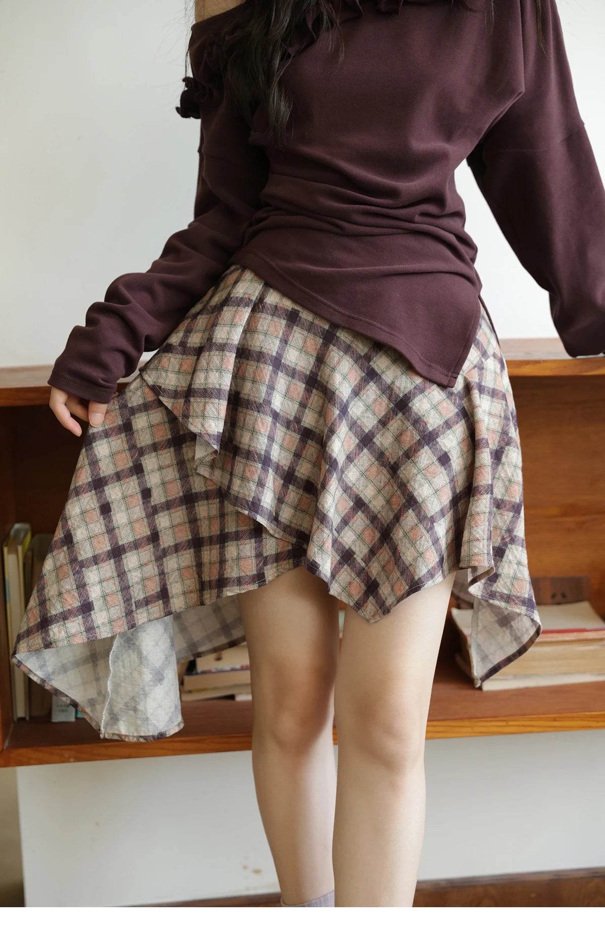 Mishow Purple Plaid Irregular Ruffle Hem Skirt MXE42B2395