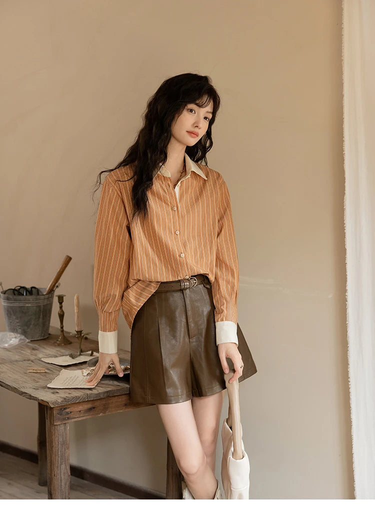 MISHOW Loose Striped Shirt Contrasting Lapel Patchwork MXD41C0286