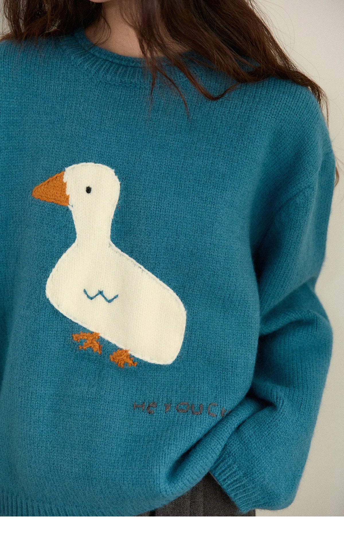 Mishow Peacock Blue Jacquard Loose Sweater MXE86Z2751