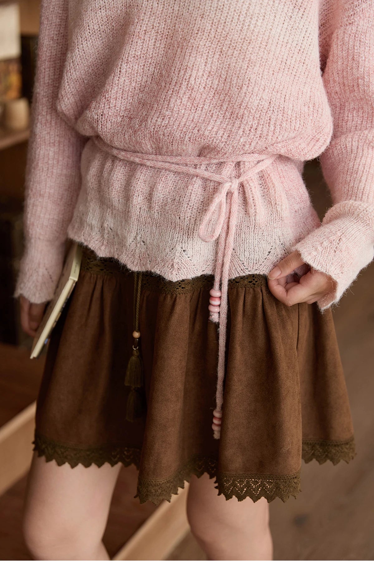 Mishow Pink Gradient Ribbed Cuff Sweater with Rope MXE43Z1334