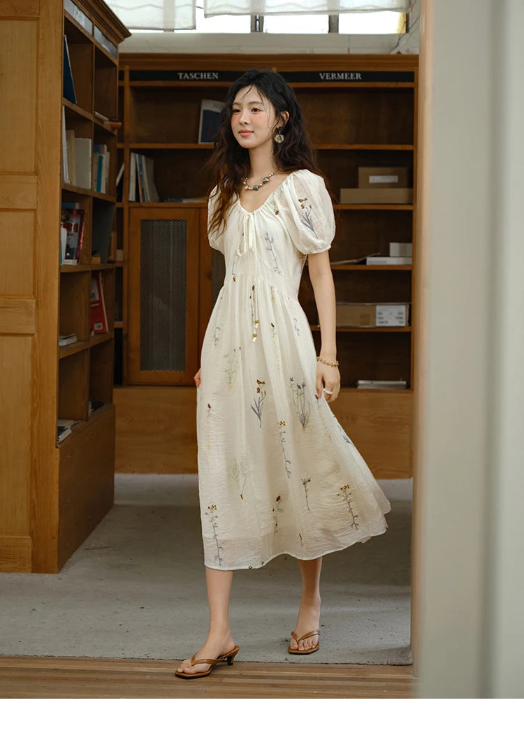 Mishow V-Neck Lace-Up Embroidery Vacation Dress MXE34L2284
