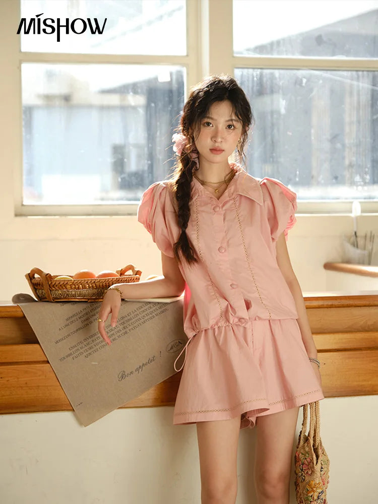 Mishow Loose Button Shirt & Casual Shorts Set MXE34T0591