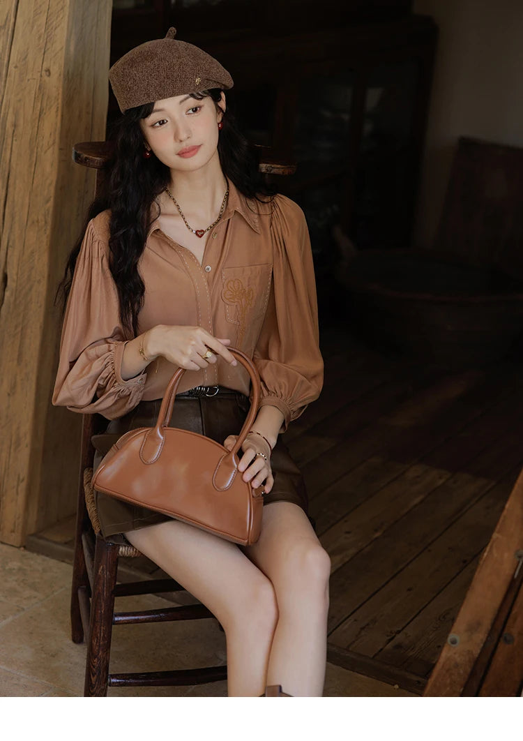 MISHOW Retro Long Sleeve Shirt Lantern Sleeve Embroidery MXD41C0287
