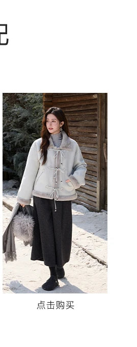 Mishow Suede Imitation Mink Fur Lace-Up Coat MXE90W0921