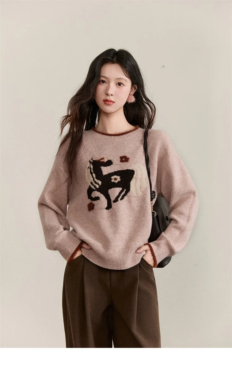 Mishow Horse Pattern Faux Mink Fur Cuff Sweater MXE94Z2863