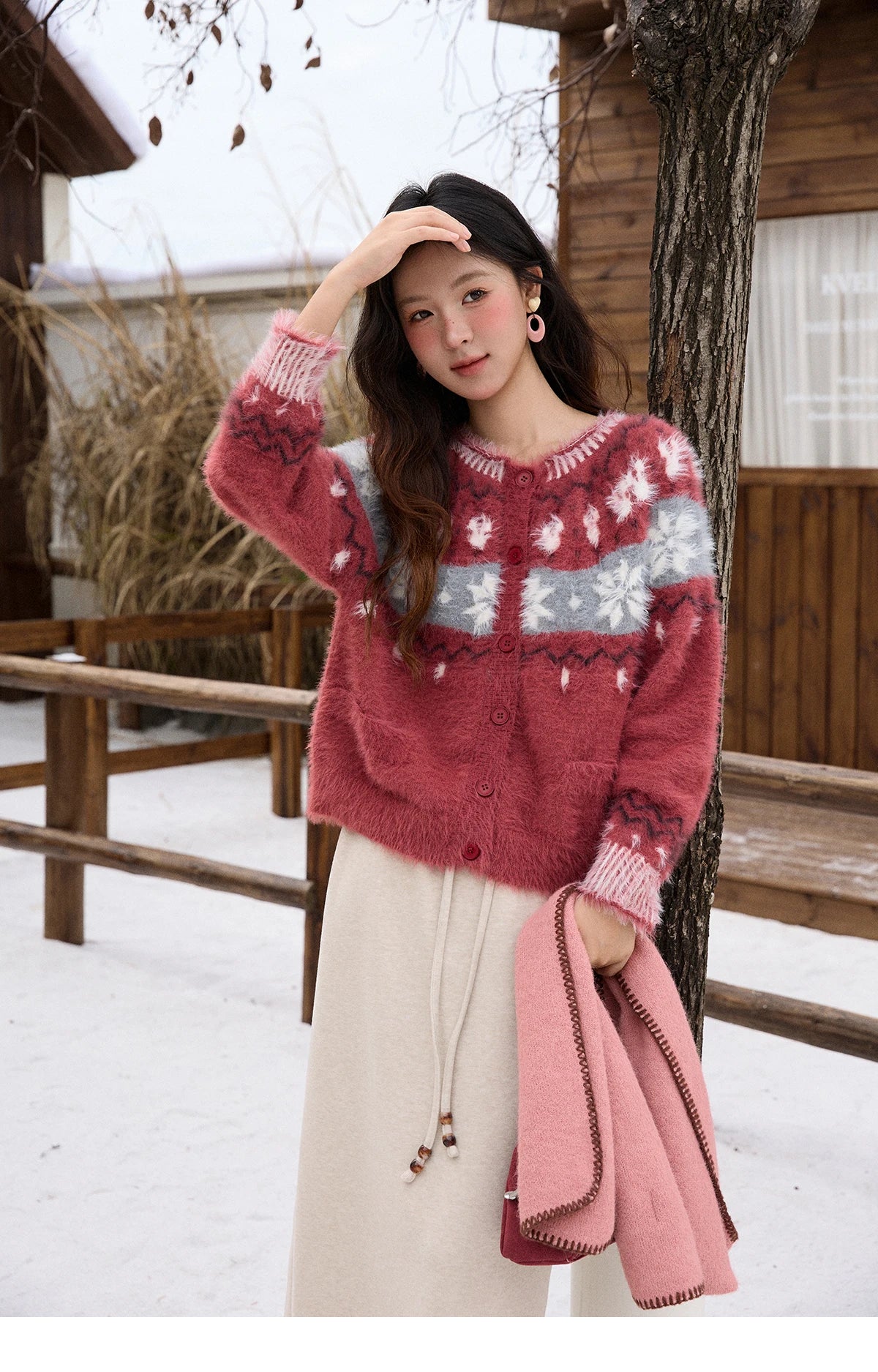 Mishow Red Imitation Mink Fur Snowflake Cardigan MXE91Z2801