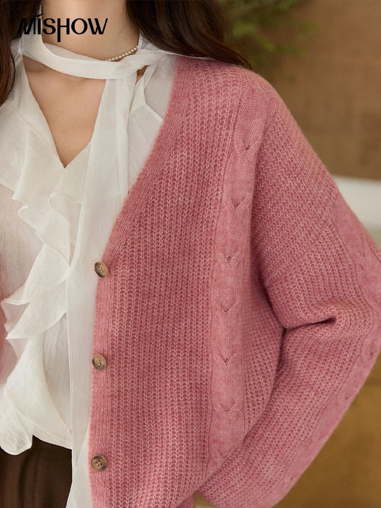 Mishow Dusty Pink V-Neck Knitted Cardigan MXF11Z2898