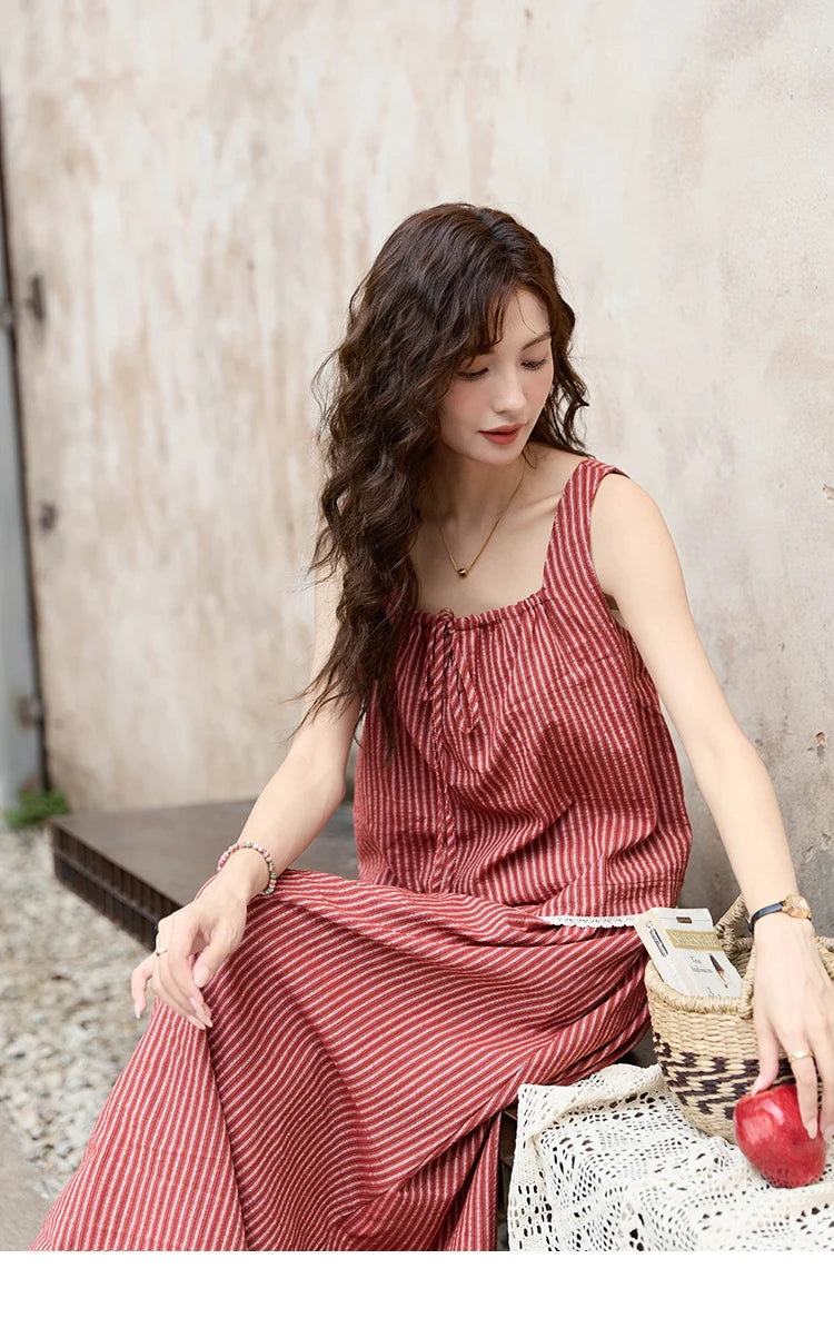 Mishow French Red Stripe Square Neck Tank & Elastic Waist Skirt Set MXD30X1631