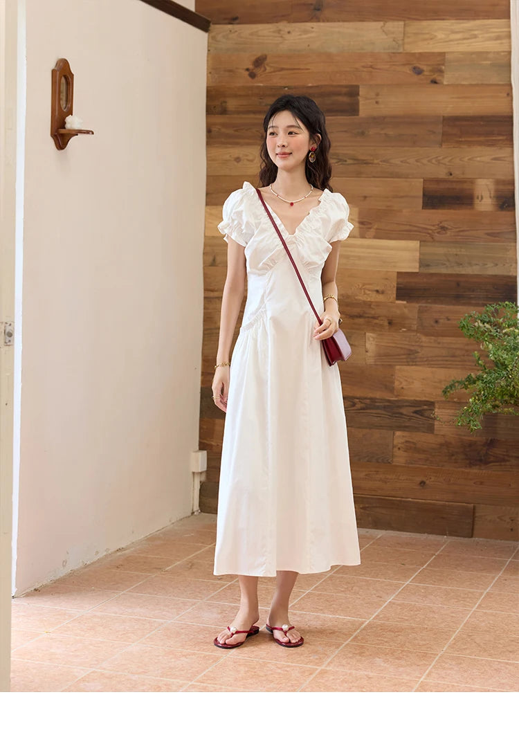 Mishow V-Neck Puff Sleeve Office Midi Dress MXD29L1934