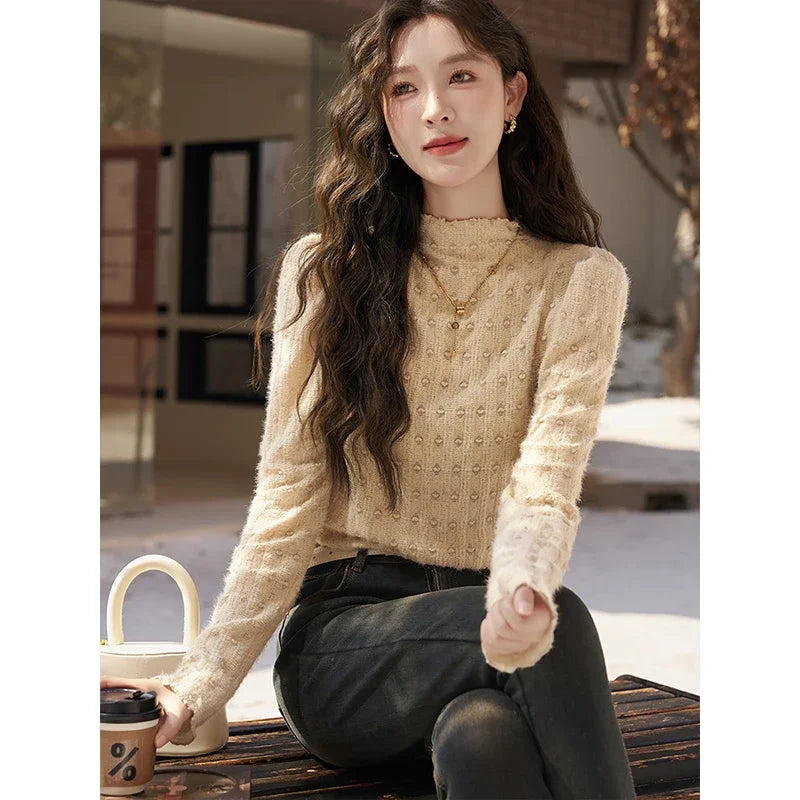Mishow Lace Mock Neck Bottoming Shirt MXC58Z0481