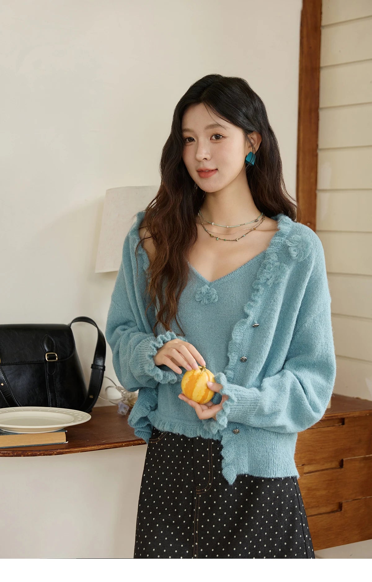 Mishow Blue Lotus Leaf Edge Cardigan & Camisole Set MXE45T1377