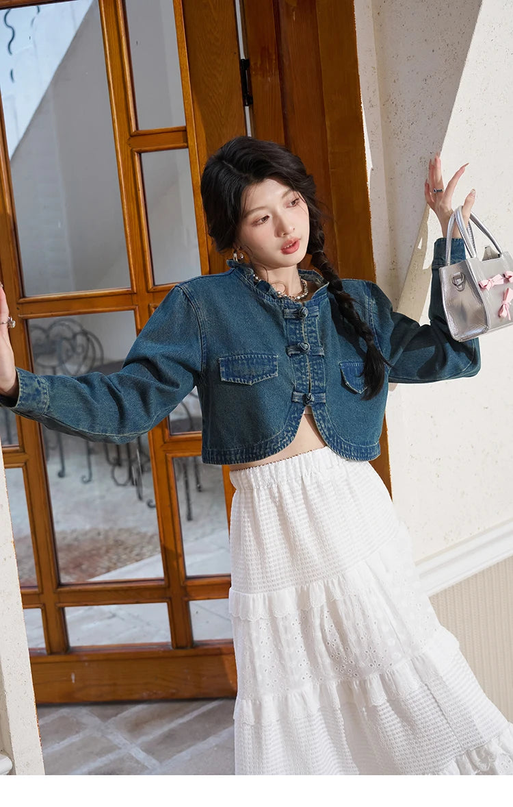Mishow Retro Chinese Buckle Denim Vest Dress MXD14L1771