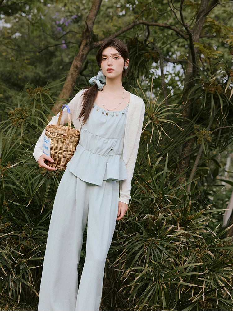 Mishow Solid Sleeveless Top & High Waist Wide Leg Pants Set MXE33T0547