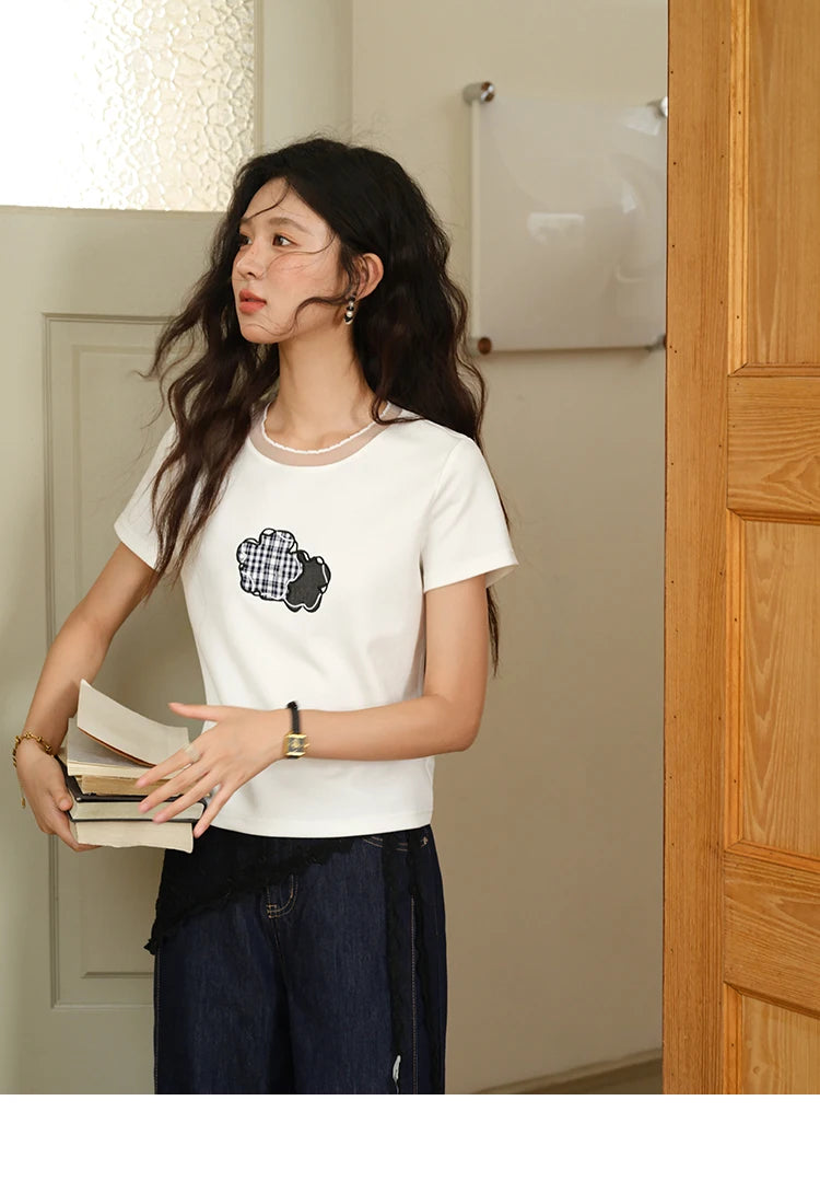 Mishow Lace Edge Splicing Round Neck Tee MXE38T0630