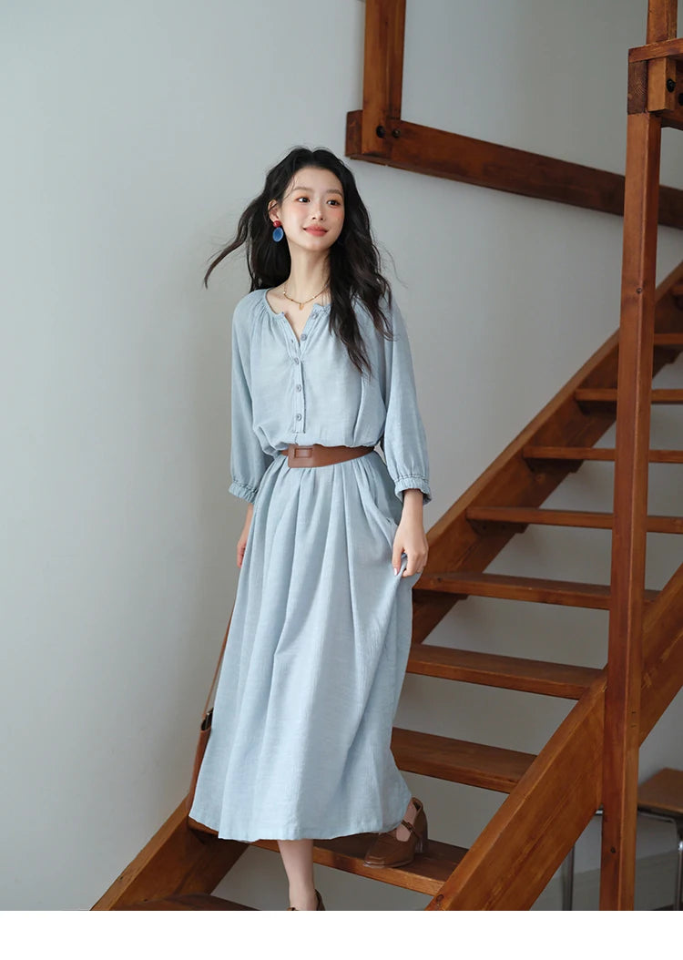 Mishow Half Sleeve Bamboo Knot Dress with Bohemian Belt MXE20L2468