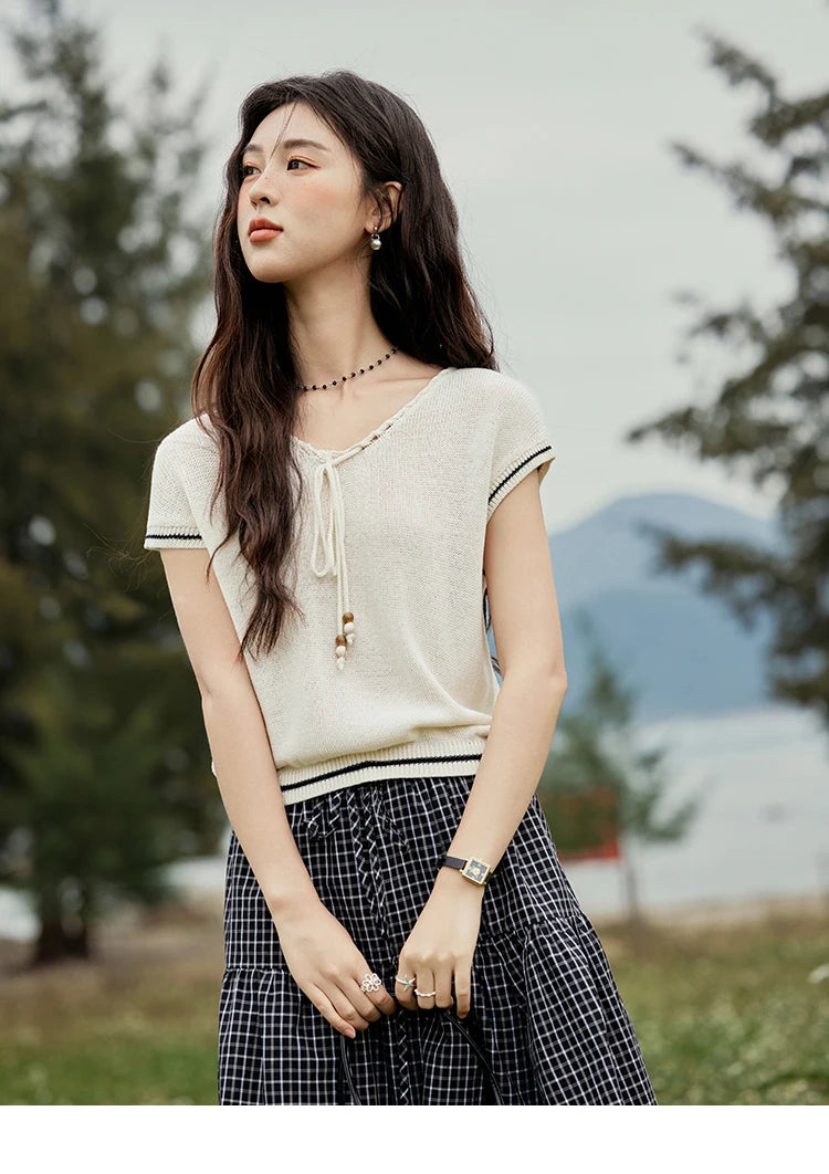 Mishow Office Lady V-Neck Bead Design Pullover MXE33Z1227